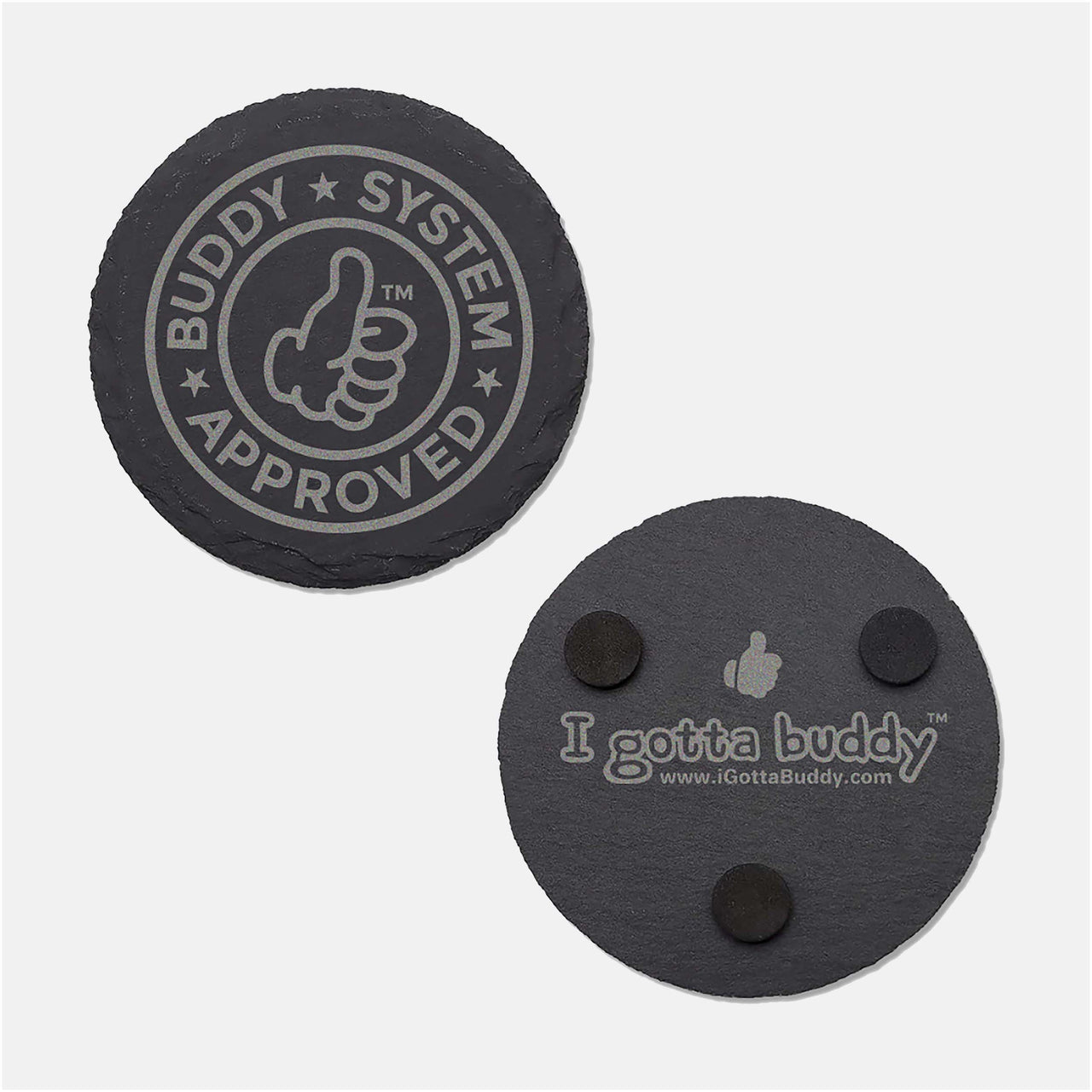 Buddy System Approved - Round Slate Drink Coasters (4pc)