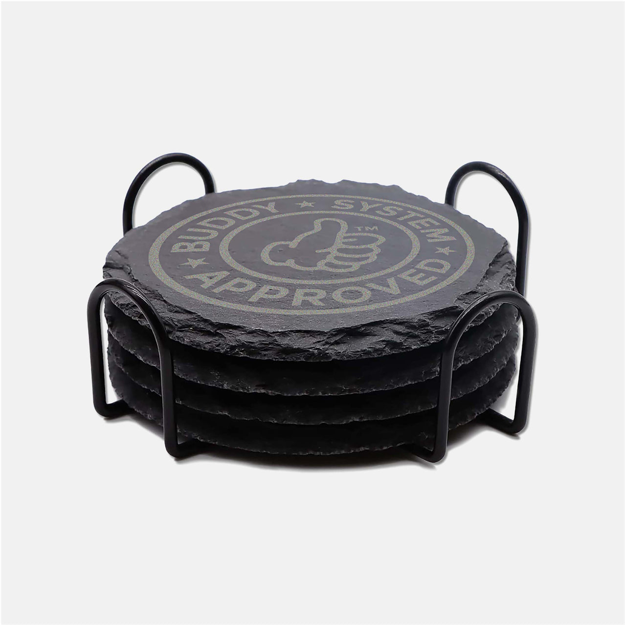 Buddy System Approved - Round Slate Drink Coasters (4pc)