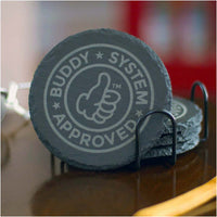 Thumbnail for Buddy System Approved - Round Slate Drink Coasters (4pc) - Image 3